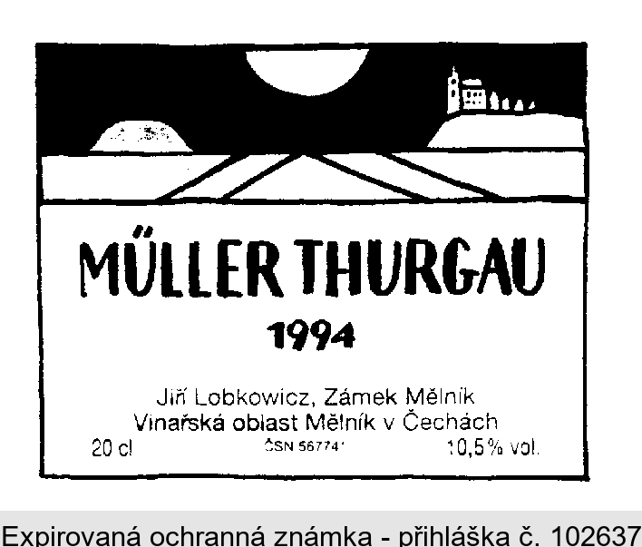 MÜLLER THURGAU 1994 Jiří Lobkowicz, Zámek Mělník Vinařská oblast Mělník v Čechách