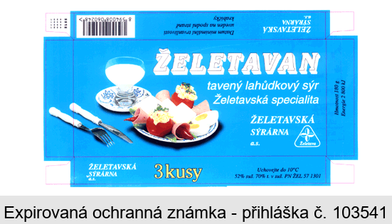 ŽELETAVAN tavený lahůdkový sýr Želetavská specialita ŽELETAVSKÁ SÝRÁRNA a.s. Želetava
