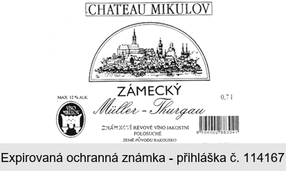 CHATEAU MIKULOV ZÁMECKÝ Müller-Thurgau