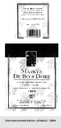 MARKÝZ DE BOIS DORE červené známkové révové víno jakostní suché CUVÉE CABERNET SAUVIGNON A FRANKOVKY 1996 České vinařské závody a.s., Praha