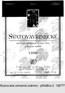 SVATOVAVŘINECKÉ červené odrůdové révové víno jakostní suché 1996