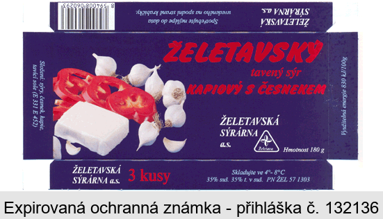 ŽELETAVSKÝ tavený sýr KAPIOVÝ S ČESNEKEM ŽELETAVSKÁ SÝRÁRNA a.s.