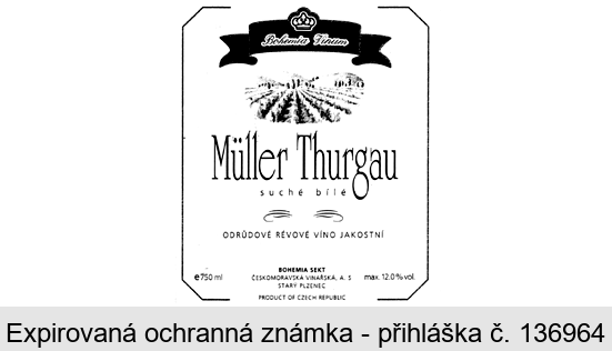 Bohemia Vinum Müller Thurgau suché bílé ODRŮDOVÉ RÉVOVÉ VÍNO JAKOSTNÍ