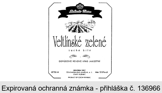 Bohemia Vinum Veltlínské zelené suché bílé ODRŮDOVÉ RÉVOVÉ VÍNO JAKOSTNÍ