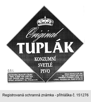 Original TUPLÁK KONZUMNÍ SVETLÉ PIVO