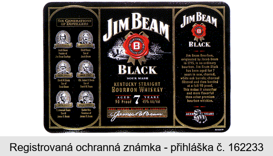 JIM BEAM B BLACK BEAM FORMULA A STANDARD SINCE 1795 SOUR MASH KENTUCKY STRAIGHT BOURBON WHISKEY AGED 7 YEARS