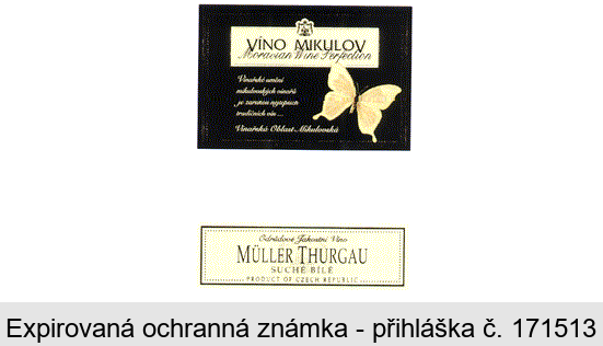VÍNO MIKULOV Moravian Wine Perfection Odrůdové Jakostní Víno MÜLLER THURGAU SUCHÉ BÍLÉ