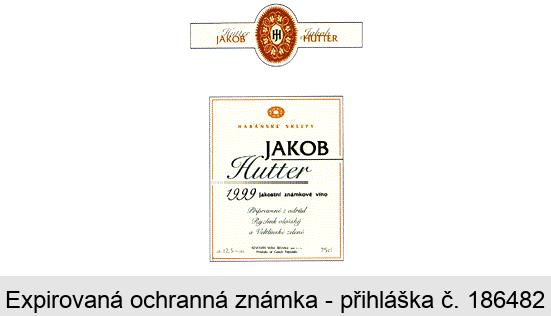 JAKOB HUTTER JH Habánské sklepy 1999 jakostní známkové víno připravené z odrůd Ryzlink vlašský a Veltlínské zelené RÉVOVIN Velké Bílovice