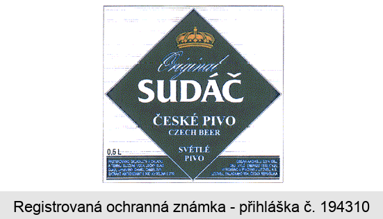 Original SUDÁČ ČESKÉ PIVO CZECH BEER SVĚTLÉ PIVO