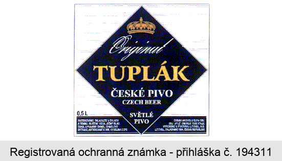 Original TUPLÁK ČESKÉ PIVO