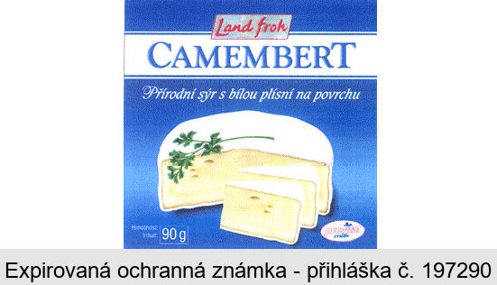 Land froh CAMEMBERT Přírodní sýr s bílou plísní na povrchu provital milk