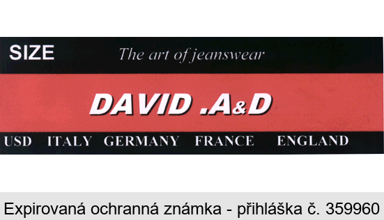 SIZE The art of jeanswear DAVID .A&D USD ITALY GERMANY FRANCE ENGLAND