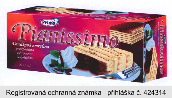 Prima  Pianissimo Vanilková zmrzlina prokládaná křupavou čokoládou