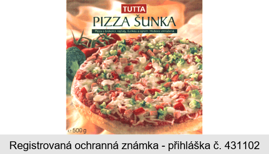 TUTTA PIZZA ŠUNKA Pizza s brokolicí, rajčaty, šunkou a sýrem. Hluboce zmražená.
