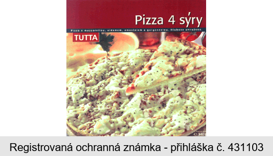 TUTTA Pizza 4 sýry Pizza s mozzarellou, eidamem, ementálem a gorgonzolou. Hluboce zmraženo.