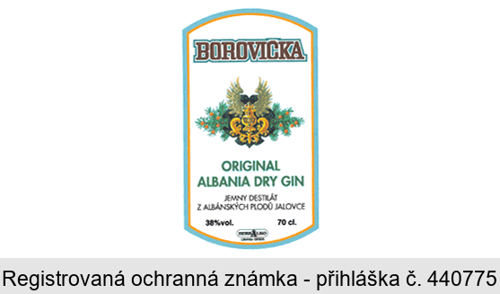 BOROVIČKA original Albania dry gin jemný destilát z albánských plodů jalovce HERBALKO