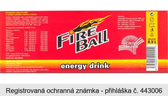 FIRE BALL energy drink HORSKÝ PRAMEN