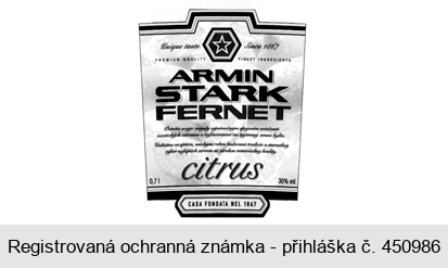Unique taste Since 1867 ARMIN STARK FERNET citrus