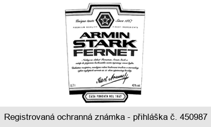 Unique taste Since 1867 ARMIN STARK FERNET