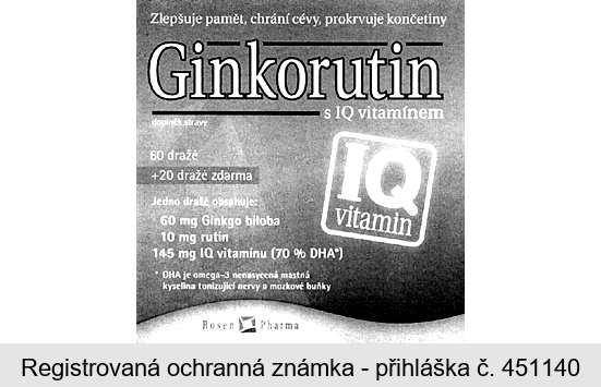 Ginkorutin s IQ vitamínem Zlepšuje paměť, chrání cévy, prokrvuje končetiny Rosen Pharma