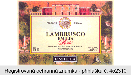 LAMBRUSCO EMILIA Rosso PRODOTTO IN ITALIA INDICAZIONE GEOGRAFICA TIPICA VINO FRIZZANTE
