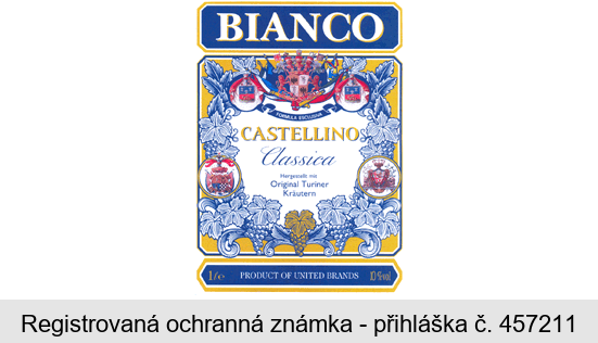BIANCO CASTELLINO CLASSICA Hergestellt mit Original Turiner Kräutern PRODUCT OF UNITED BRANDS