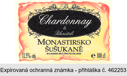 Chardonnay & Rkaciteli MONASTIRSKO ŠUŠUKANĚ BULHARSKÉ BÍLÉ VÍNO POLOSLADKÉ
