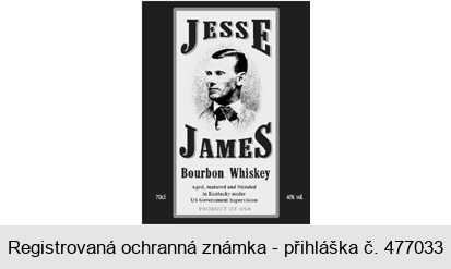 JESSE JAMES Bourbon Whiskey Aged, matured and blended in Kentucky under US Government Supervision PRODUCT OF USA
