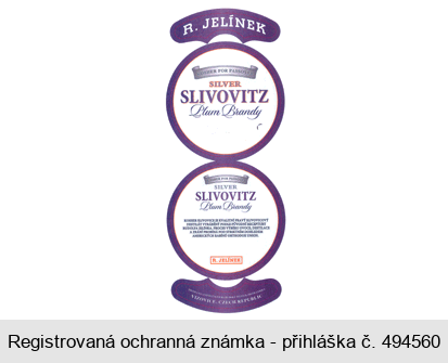 R. JELINEK KOSHER FOR PASSOVER SILVER SLIVOVITZ Plum Brandy 1894