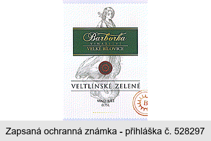 Barborka VINAŘSTVÍ VELKÉ BÍLOVICE VELTLÍNSKÉ ZELENÉ VÍNO BÍLÉ 0,75L