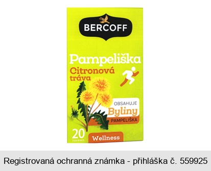 BERCOFF Pampeliška Citronová tráva OBSAHUJE Byliny PAMPELIŠKA 20 TEA BAGS Wellness