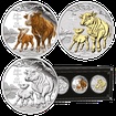 Lunrn srie III. - sada 3 x 1 Oz stbrnch minc Year of the Ox (Rok buvola) 2021 (PROOF, Color PROOF, Gilded)