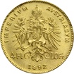 Zlat investin mince tyzlatnk Frantika Josefa I. 4 Gulden 10 Frank 1892 (novoraba)