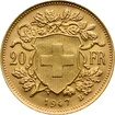 Zlat mince 20 Frank Helvetia - Vreneli 1947