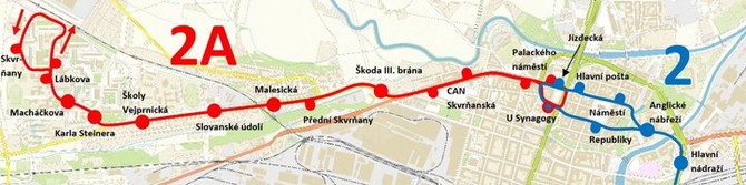 Trasa nhradn autobusov linky 2A a tram. . 2