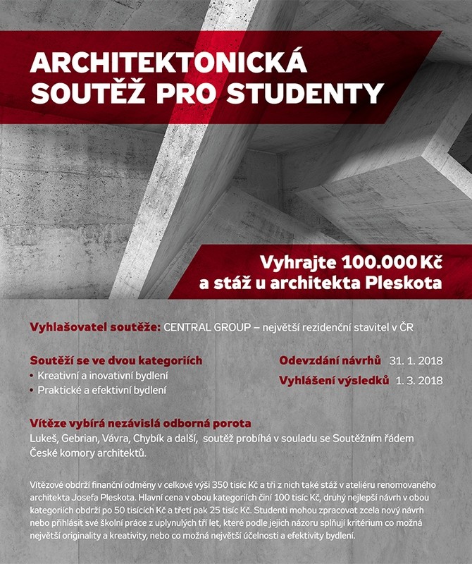 Studentská architektonická soutěž Téma kreativity versus praktičnosti rezidenčních staveb