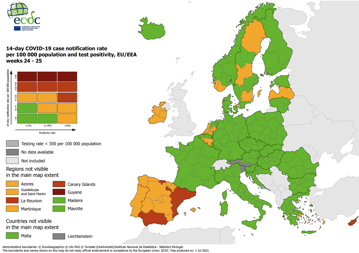COVID 19 mapa rizika nkazy v Evrop