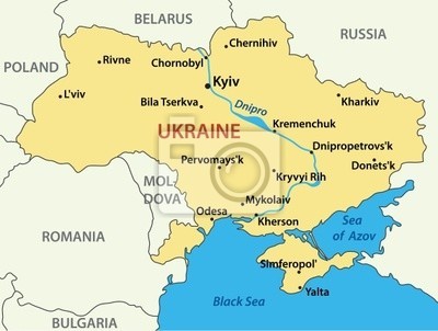 Mapa ukrajiny - vektorov ilustrace fototapeta  fototapety Dnipro, Lviv,  Kyjev | myloview.cz
