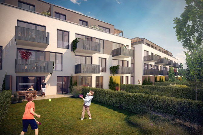 Čtyřpodlažní dům se dvěma vchody je navržený jako moderní rodinné bydlení Moderní bydlení v elegantním kabátě