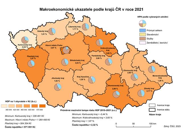 Kartogram: Makroekonomick ukazatele podle kraj R v roce 2021