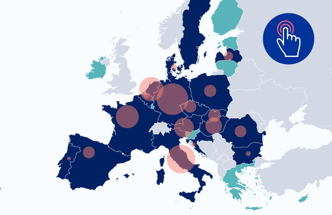 Mapa znzorujc kapacitu lenskch stt EU pro skladovn plynu