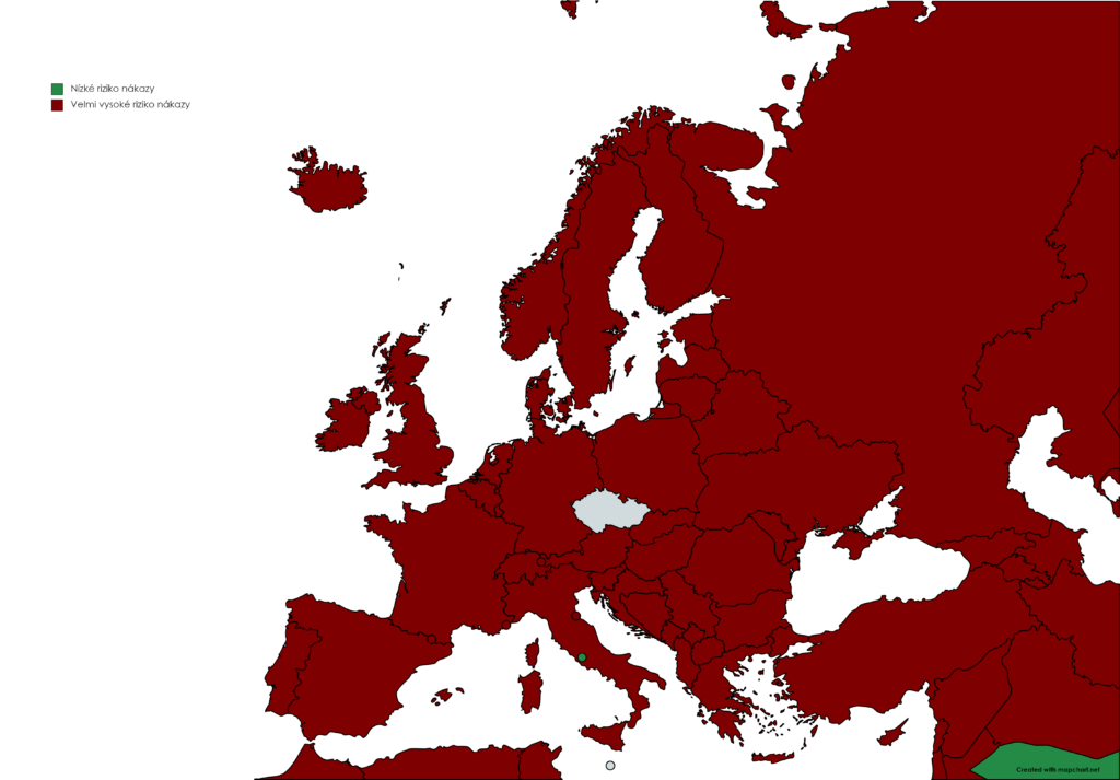 Mapa seznam zemi podle miry rizika nakazy od 31 01 2022
