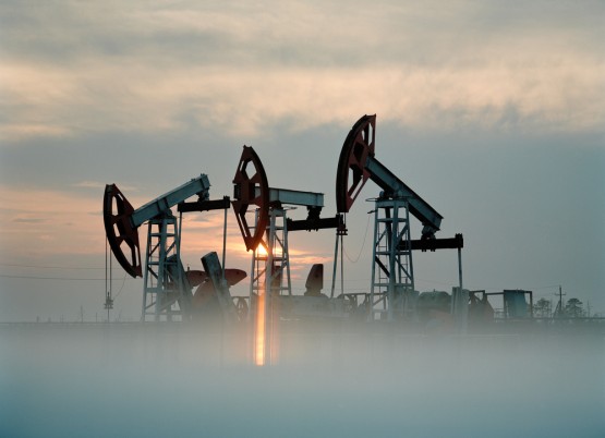 Russian oil and gus production. Rigs on the oilfield