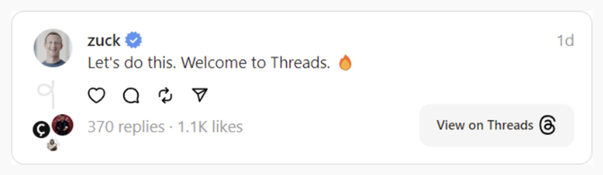 Mark Zuckerberg??s first post on Threads.