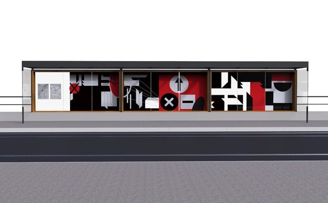 Vizualizace zastvek pro tramvajovou tra . 4 v kampusu ZU v Plzni. Autor designu Radek Muzika, autor grafiky Rostislav Vank.