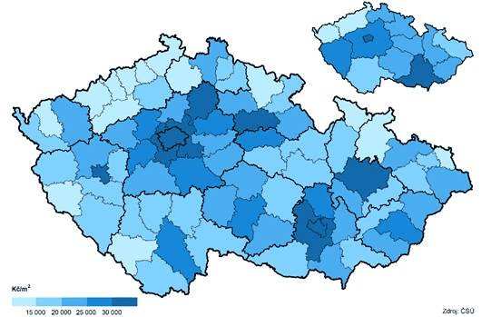 Prmrn kupn ceny byt a rodinnch dom v okresech, 20172019