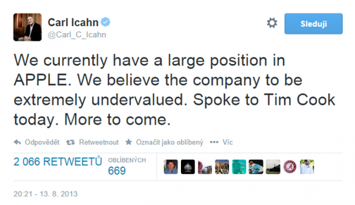 Twitter Carl Icahn - Tweet o Apple