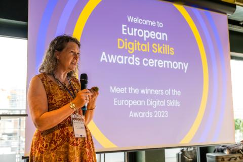 Deputy Director and Head of Unit June?Lowery-Kingston presenting the European Digital Skills awards 2023