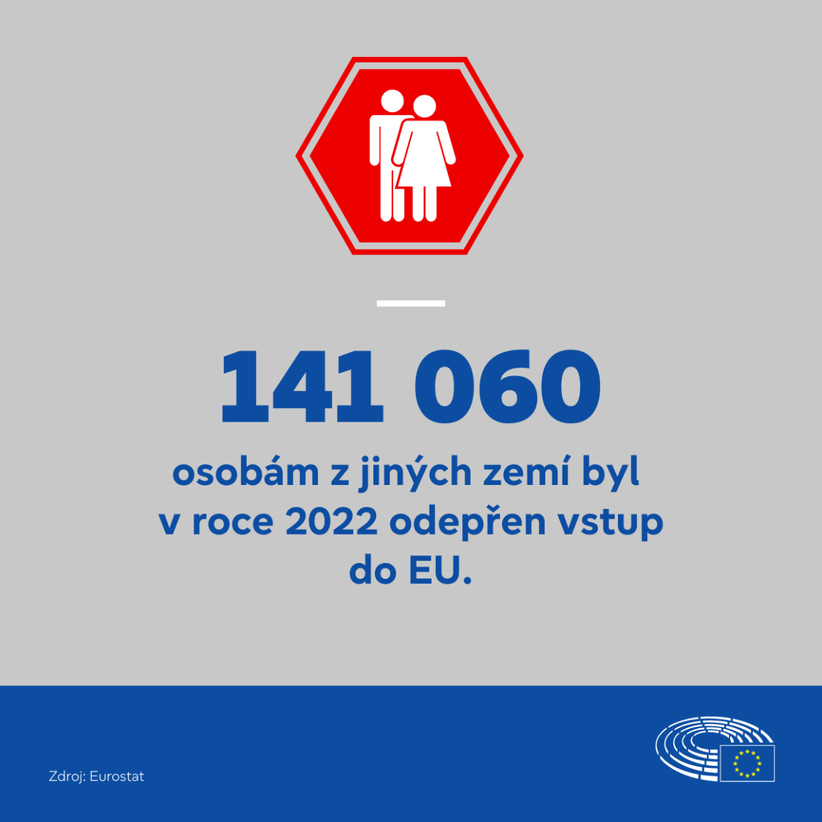 Infografika informujc o tom, e 141 060 osobm z jinch zem byl v roce 2022 odepen vstup do EU.