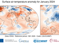 Anomálnie přízemní teploty vzduchu pro leden 2024 ve vztahu k průměru za období 1991-2020